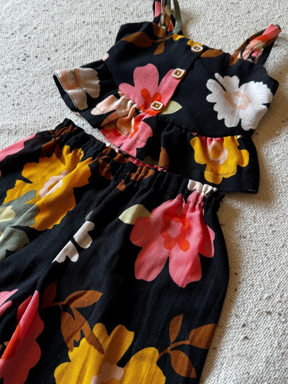 Bonnie Jean Girls Floral 2 Piece Pant Set Size 6 Black Pink Peplum Crop Top